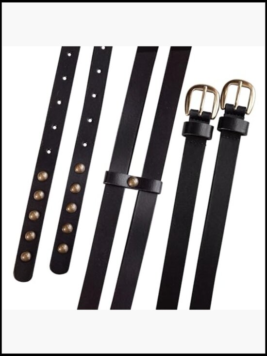 Genuine Leather Studded Double Strap Belt - 1.25 inch